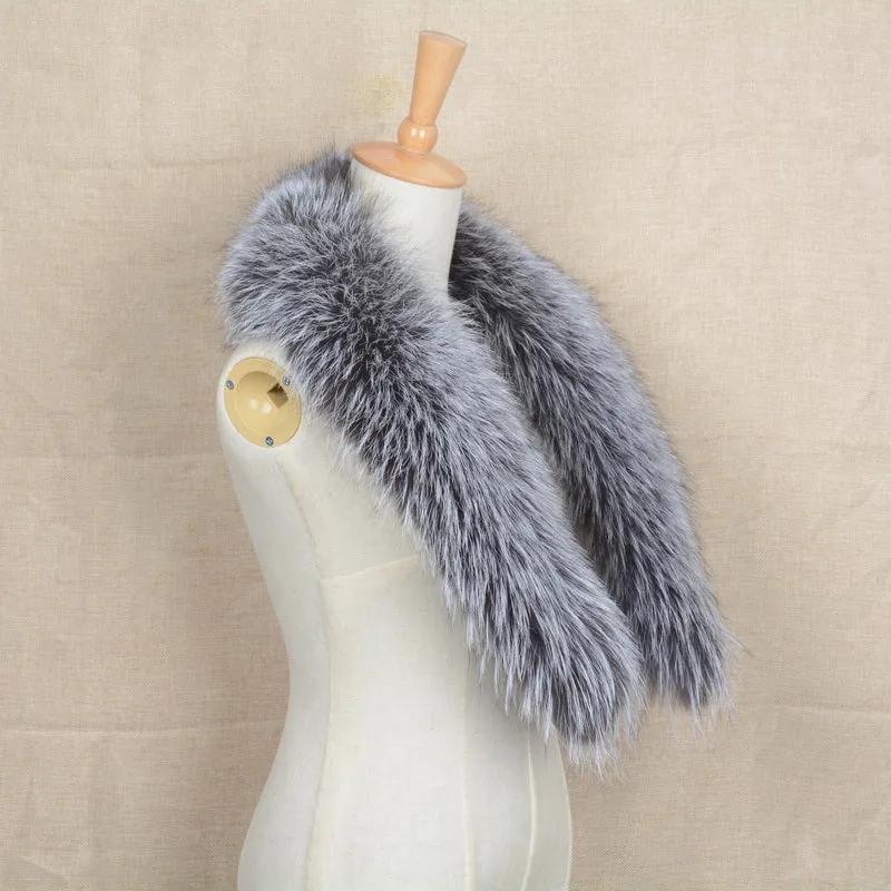 Real Silver Fox Fur 80cm/90cm/100cm Collar Trim Women Men Warm Scarf