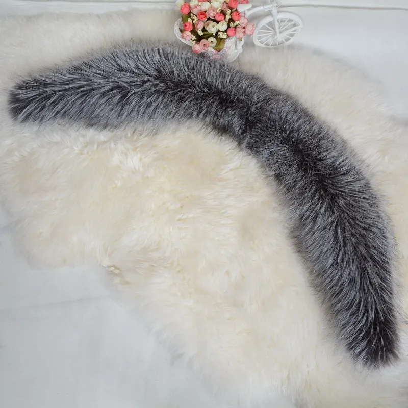 Real Silver Fox Fur 80cm/90cm/100cm Collar Trim Women Men Warm Scarf