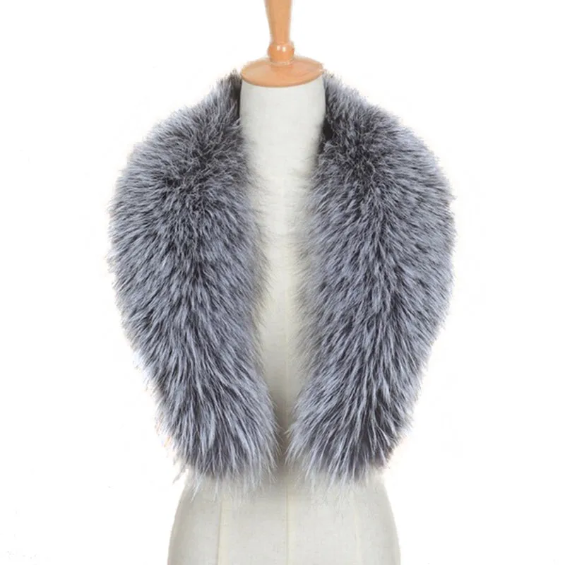 Real Silver Fox Fur 80cm/90cm/100cm Collar Trim Women Men Warm Scarf