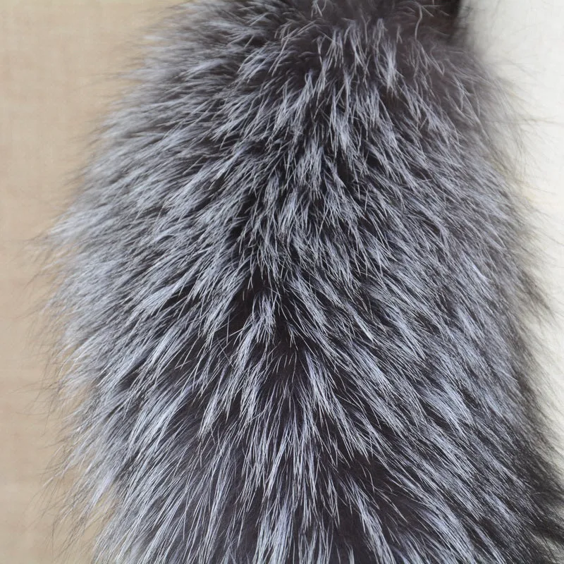 Real Silver Fox Fur 80cm/90cm/100cm Collar Trim Women Men Warm Scarf