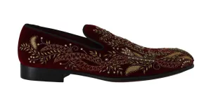 Red Velvet Crystal Sequined Loafers