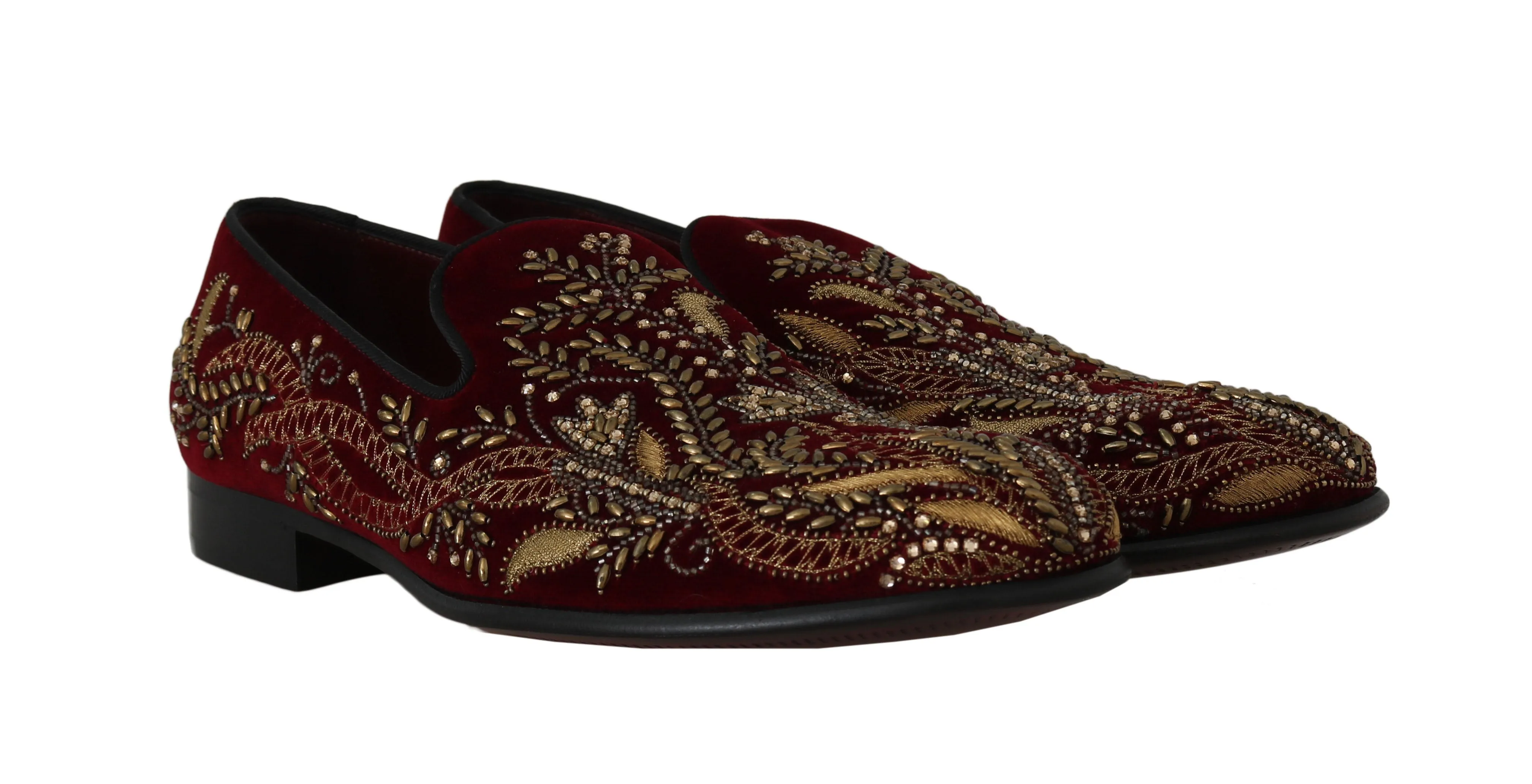 Red Velvet Crystal Sequined Loafers