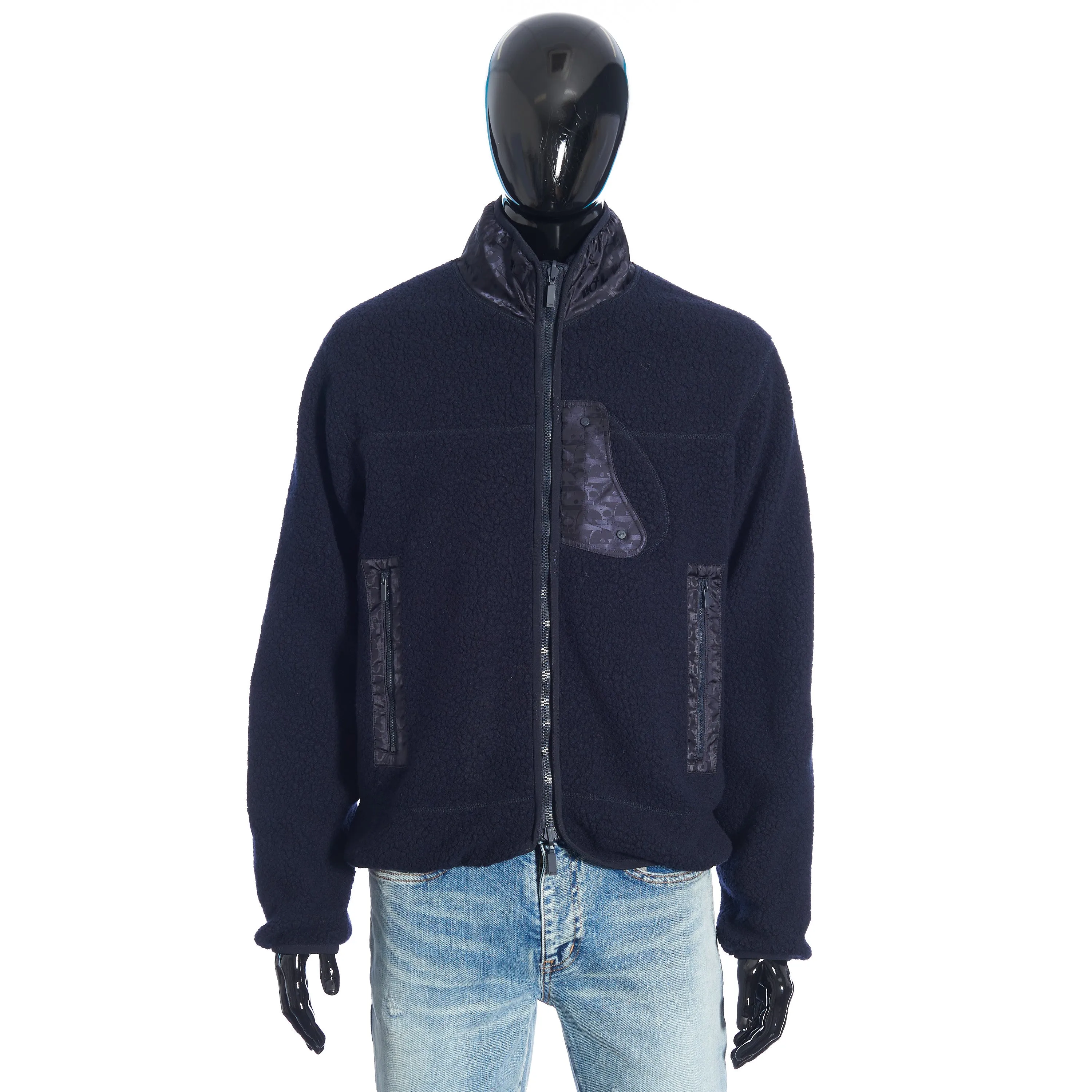 Reversible Dior Oblique Blouson In Navy Blue Wool Fleece & Technical Fabric