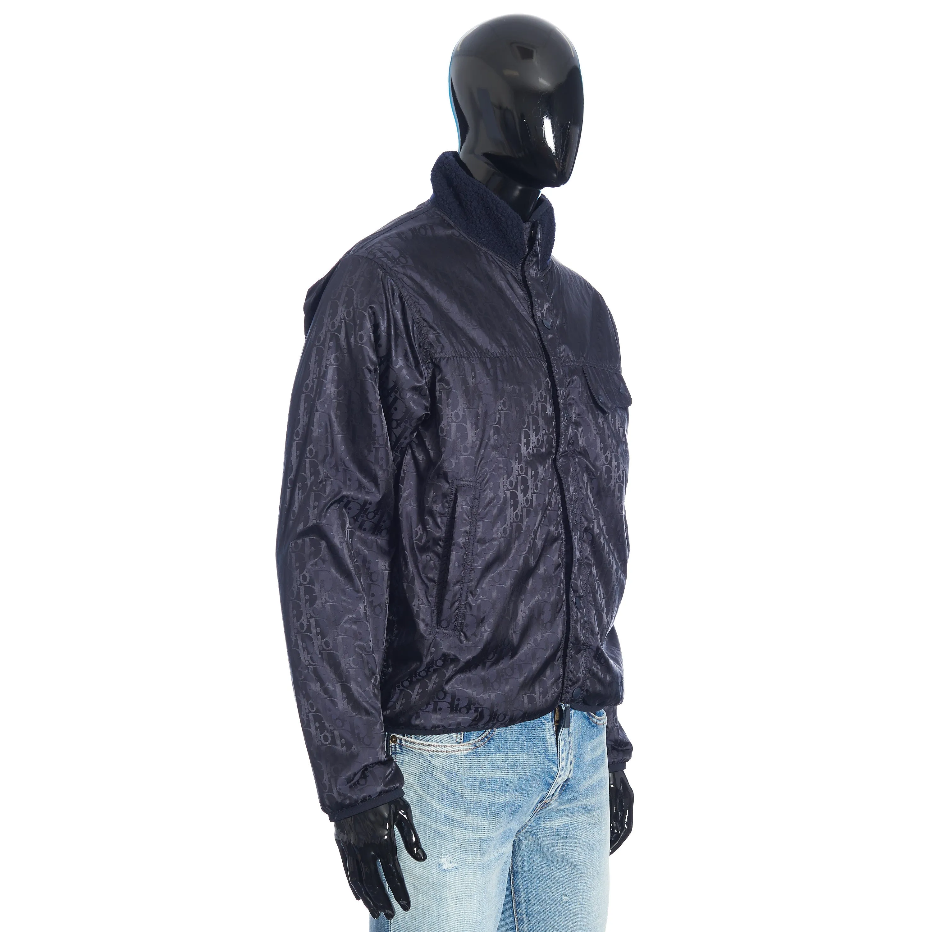 Reversible Dior Oblique Blouson In Navy Blue Wool Fleece & Technical Fabric