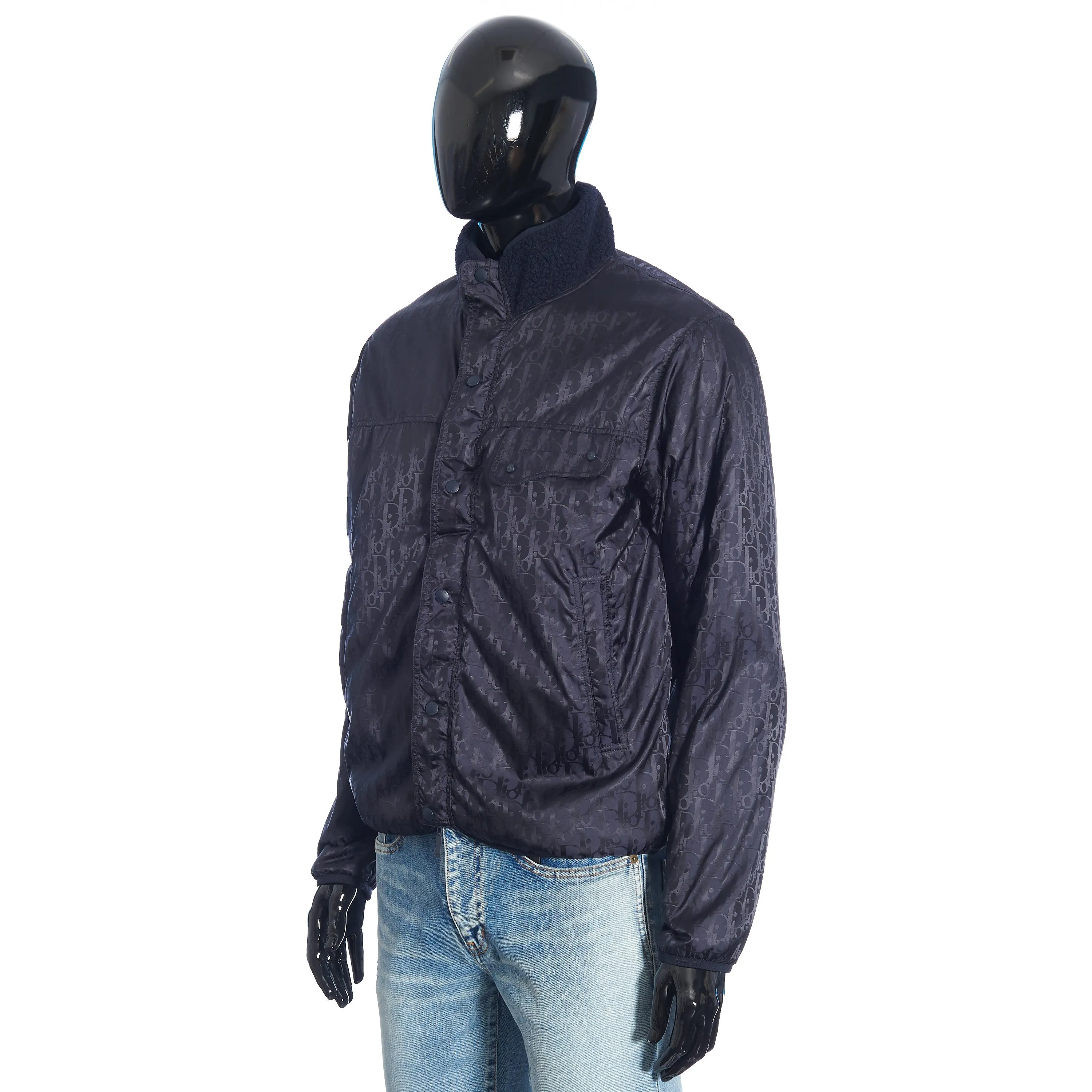 Reversible Dior Oblique Blouson In Navy Blue Wool Fleece & Technical Fabric
