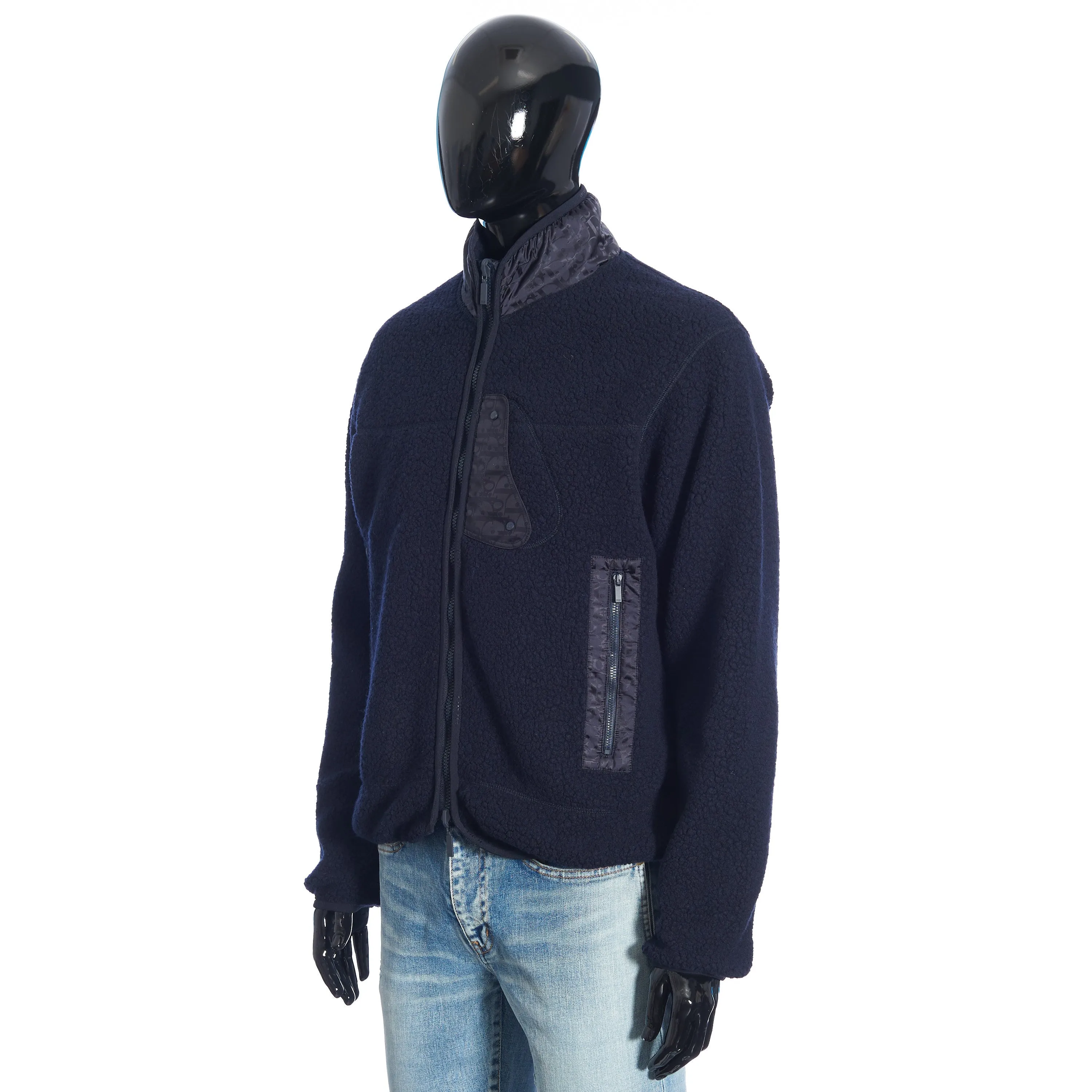 Reversible Dior Oblique Blouson In Navy Blue Wool Fleece & Technical Fabric