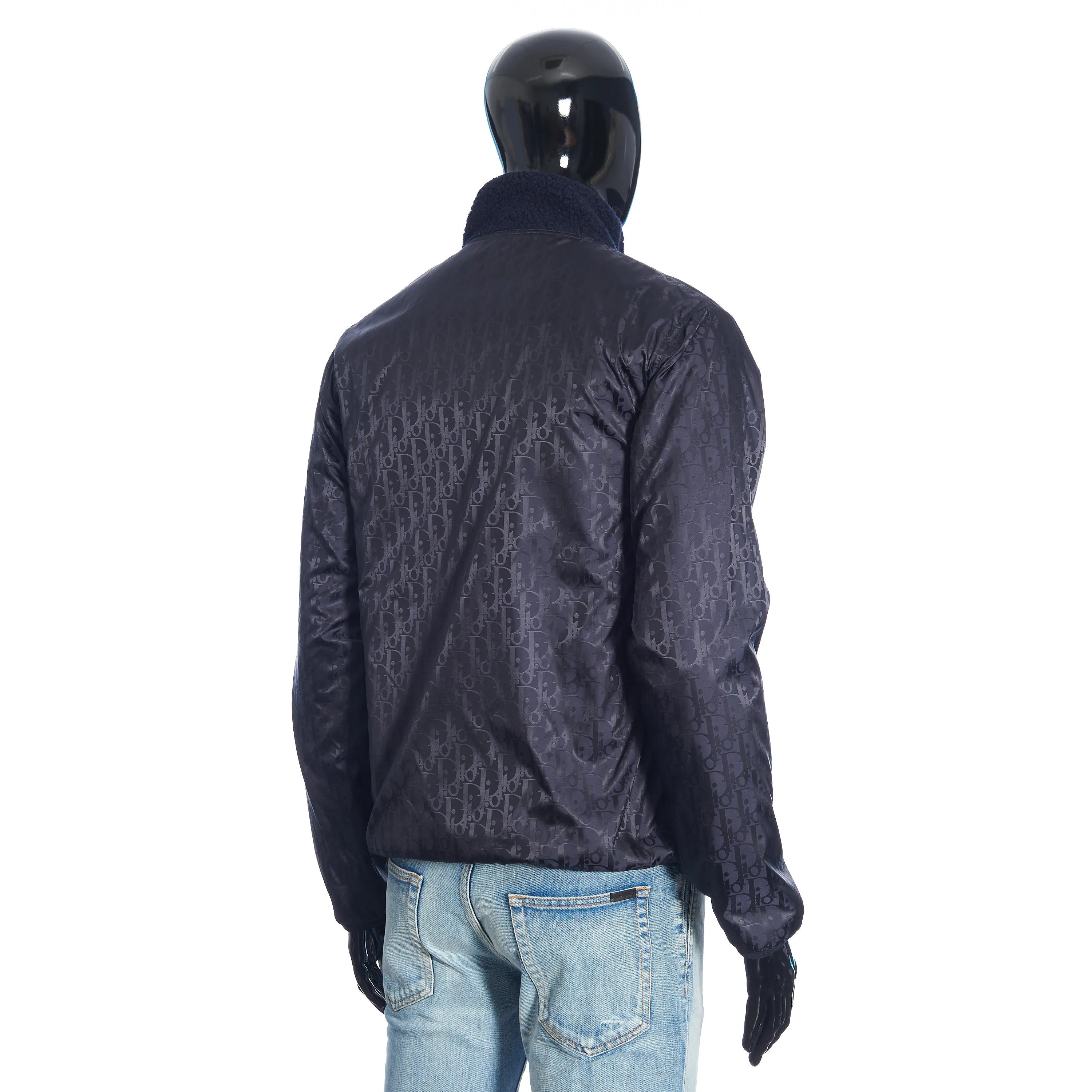 Reversible Dior Oblique Blouson In Navy Blue Wool Fleece & Technical Fabric