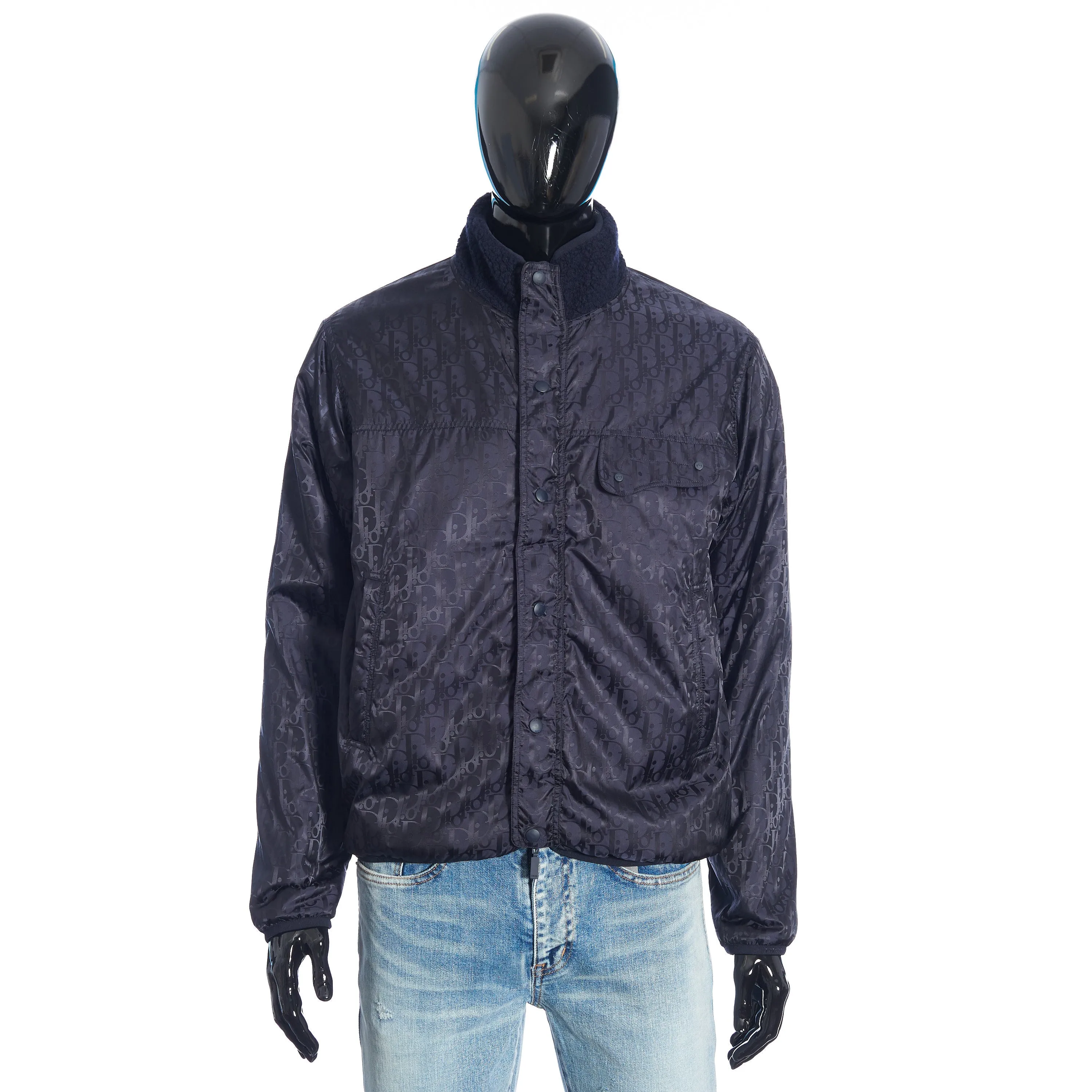Reversible Dior Oblique Blouson In Navy Blue Wool Fleece & Technical Fabric