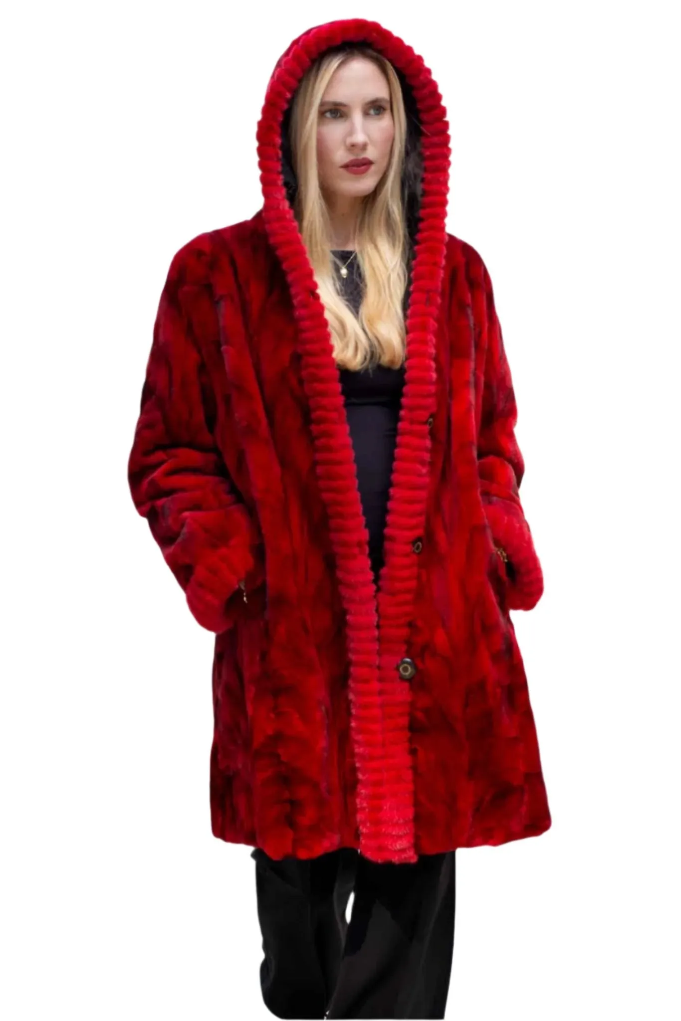 Reversible Sheared Mink Fur Stroller with Hood