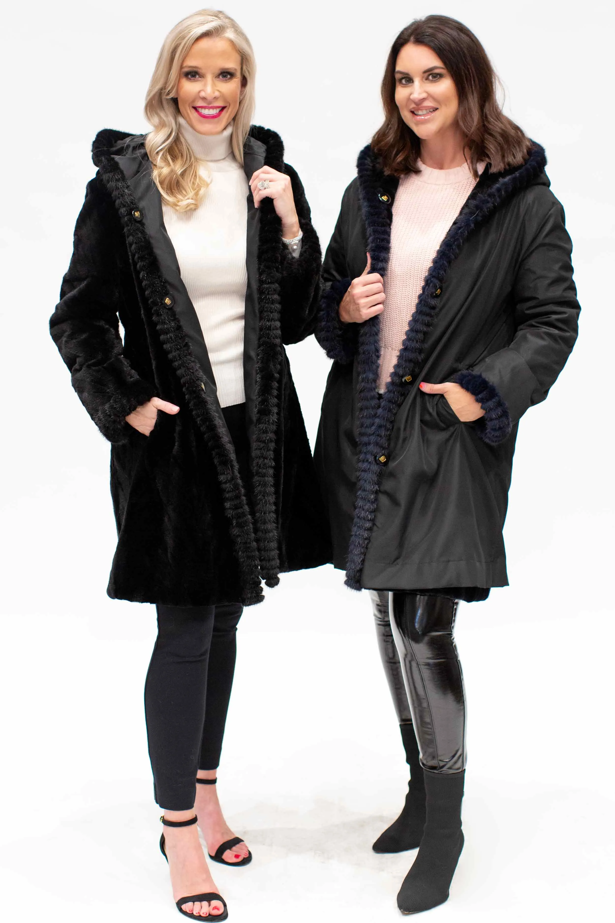 Reversible Sheared Mink Fur Stroller with Hood