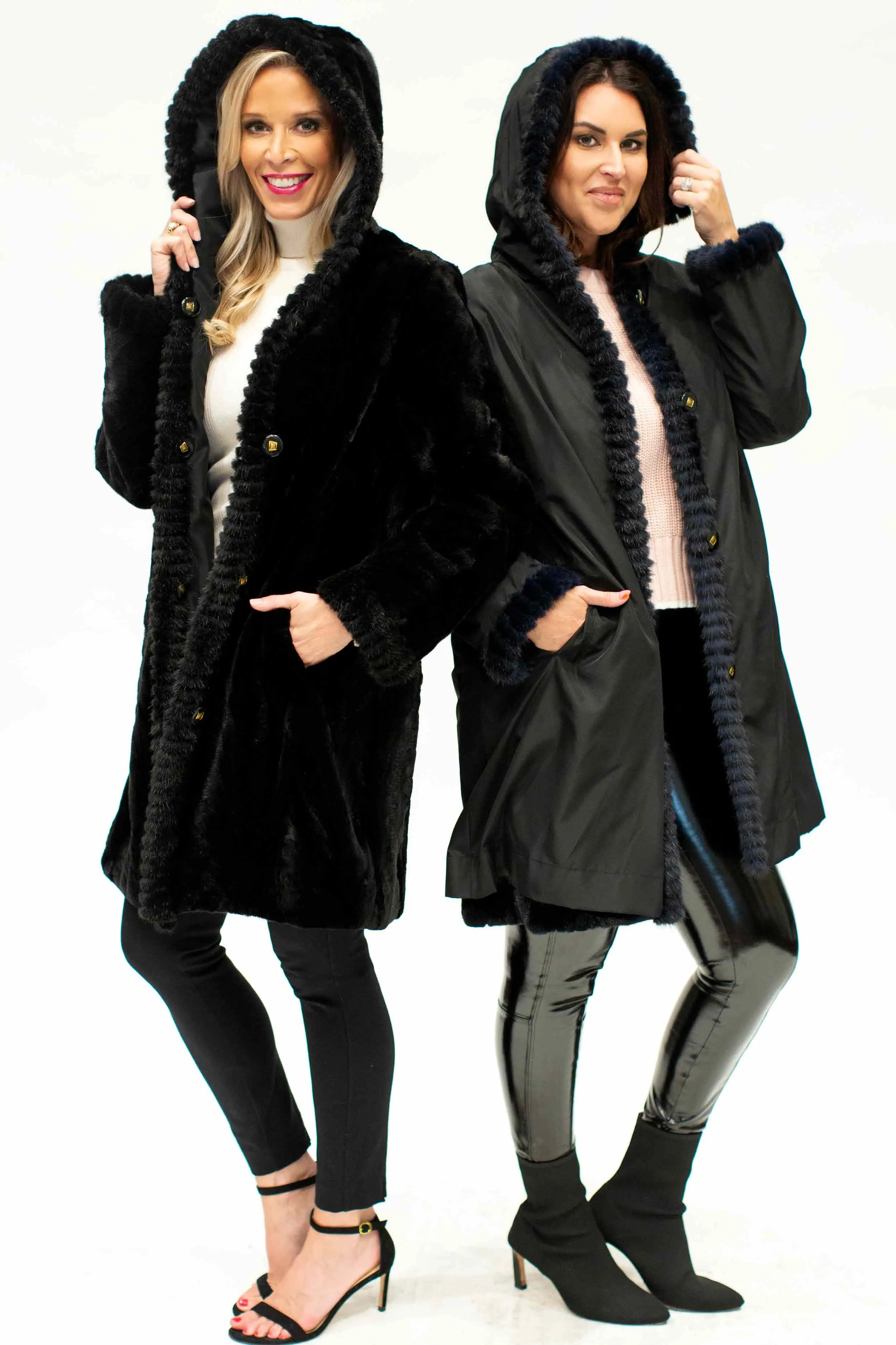 Reversible Sheared Mink Fur Stroller with Hood