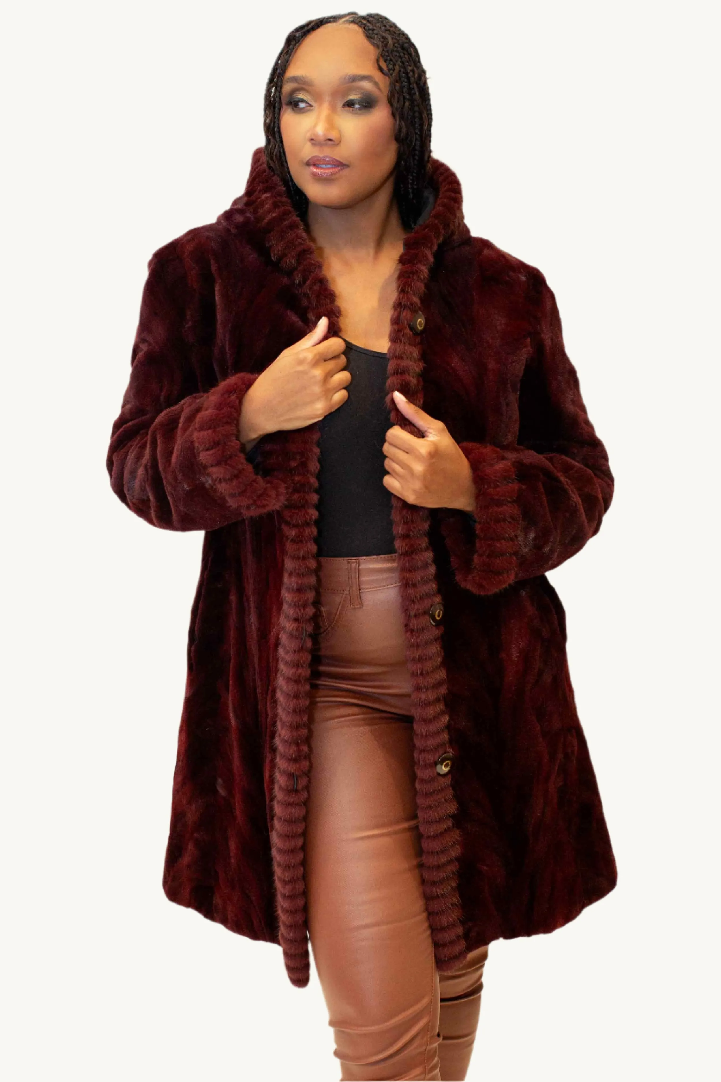 Reversible Sheared Mink Fur Stroller with Hood