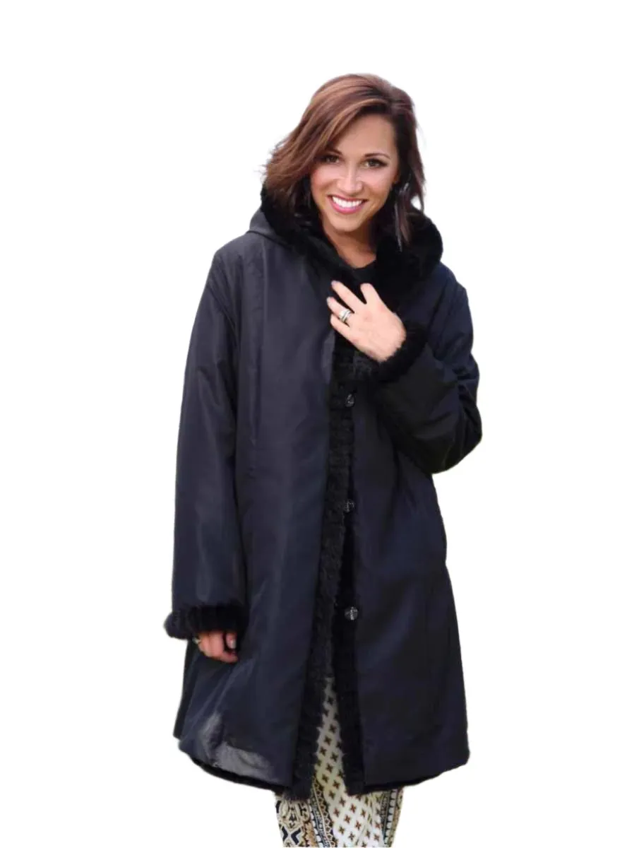 Reversible Sheared Mink Fur Stroller with Hood