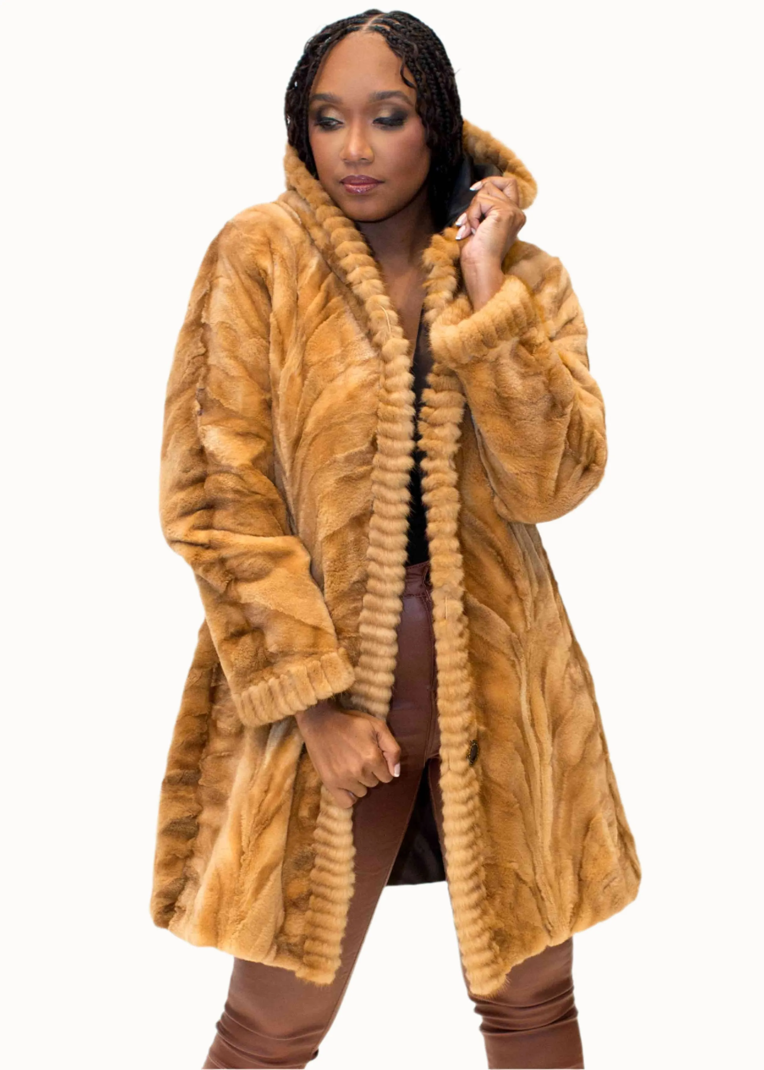 Reversible Sheared Mink Fur Stroller with Hood