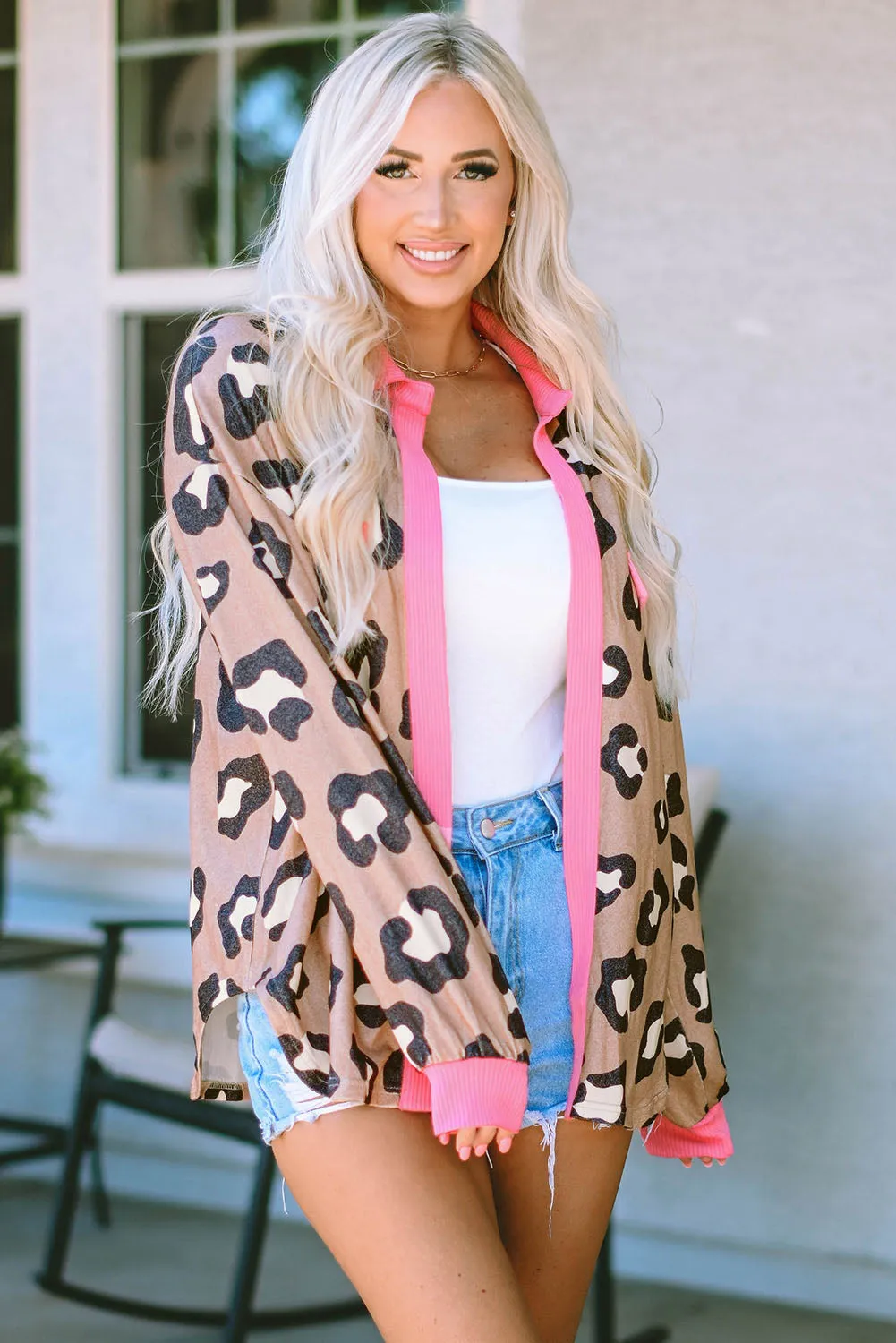 Ribbed Contrasting Trim Collared Jacket