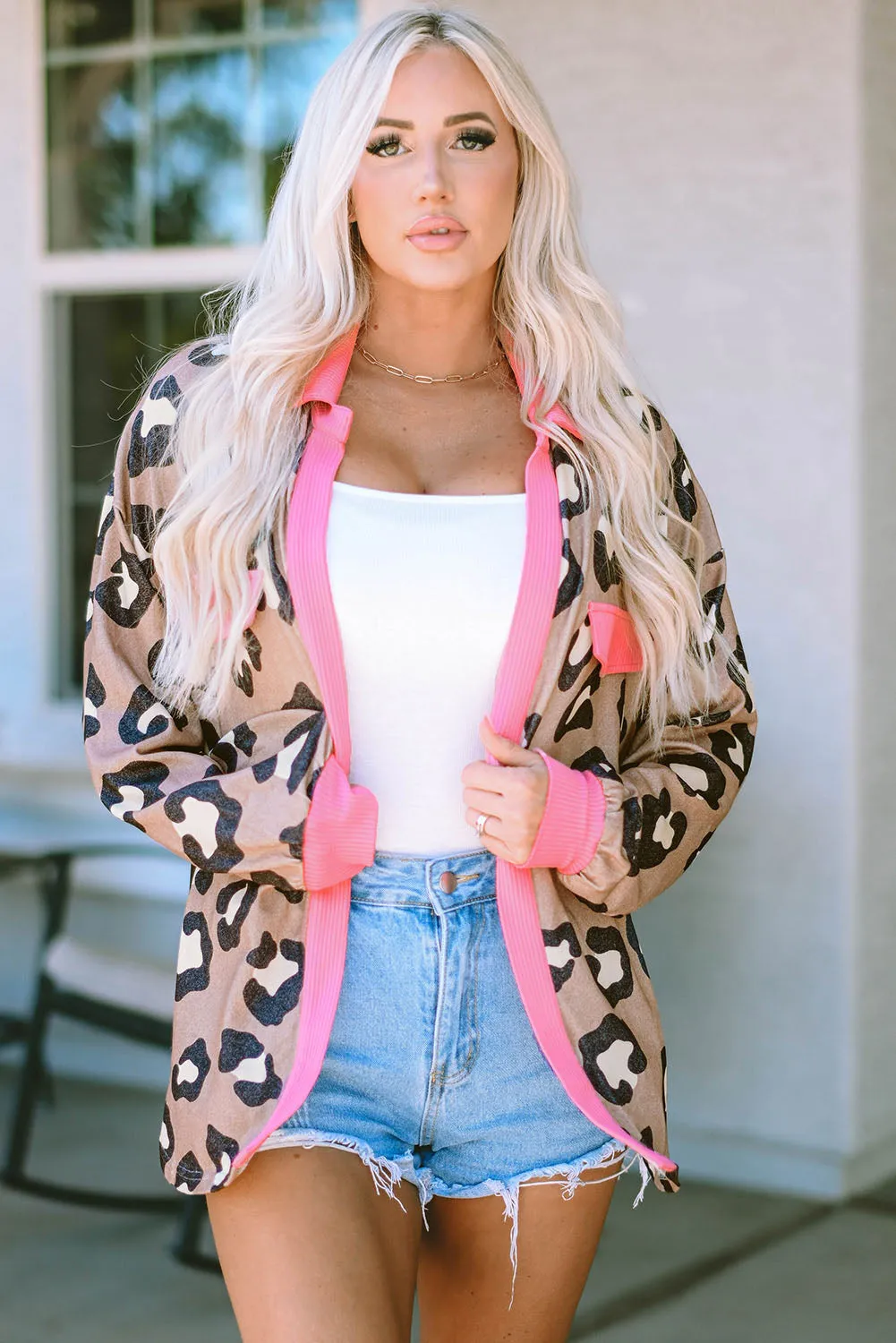 Ribbed Contrasting Trim Collared Jacket
