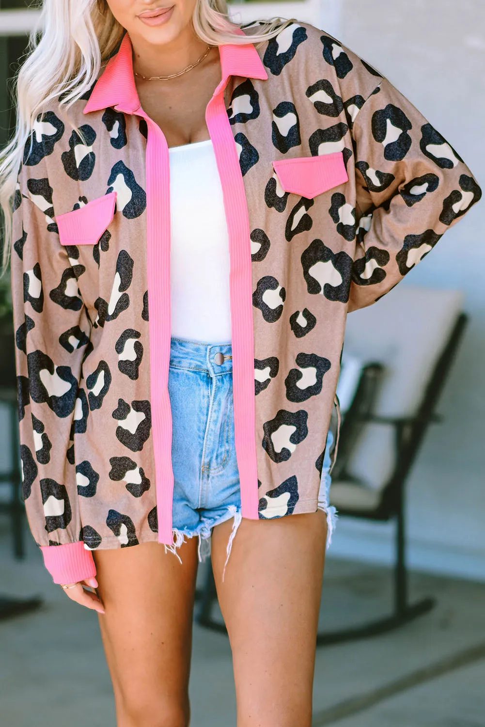 Ribbed Contrasting Trim Collared Jacket