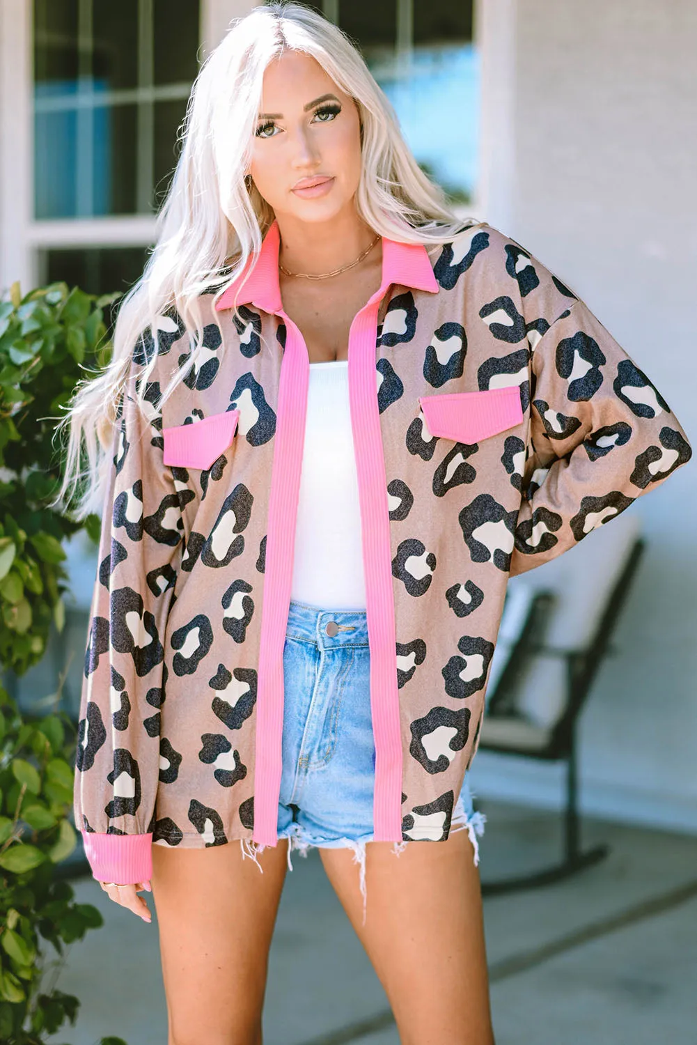 Ribbed Contrasting Trim Collared Jacket