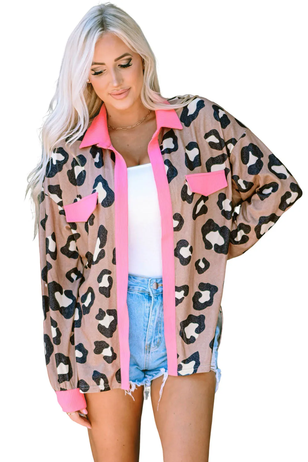 Ribbed Contrasting Trim Collared Jacket