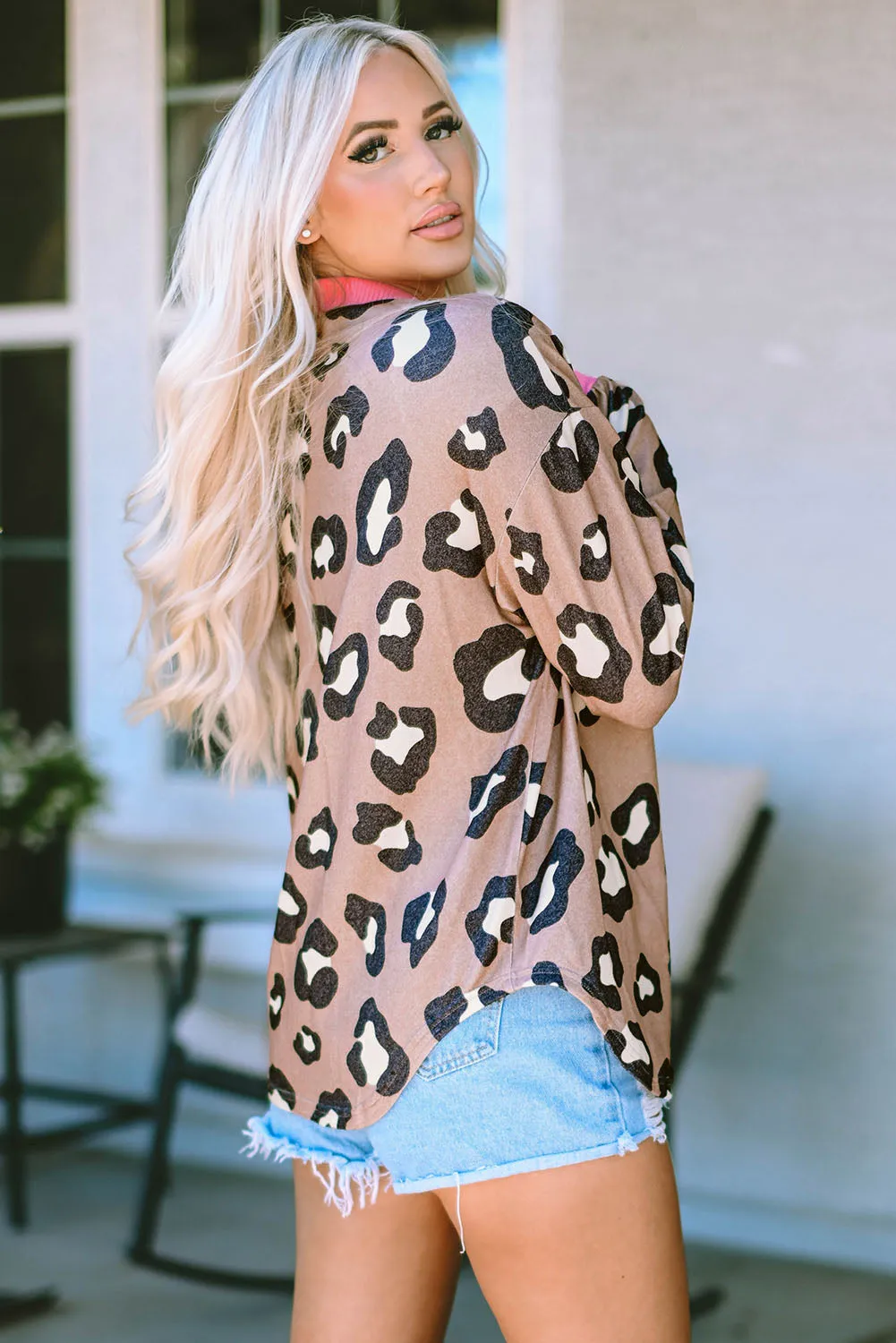 Ribbed Contrasting Trim Collared Jacket