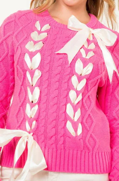 Ribbon Knit Sweater (Pink)