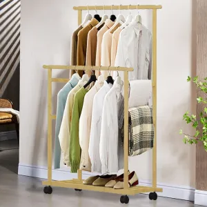 Rolling Garment Rack Double Rods Clothes Hanging Wardrobe Rack Storage Display