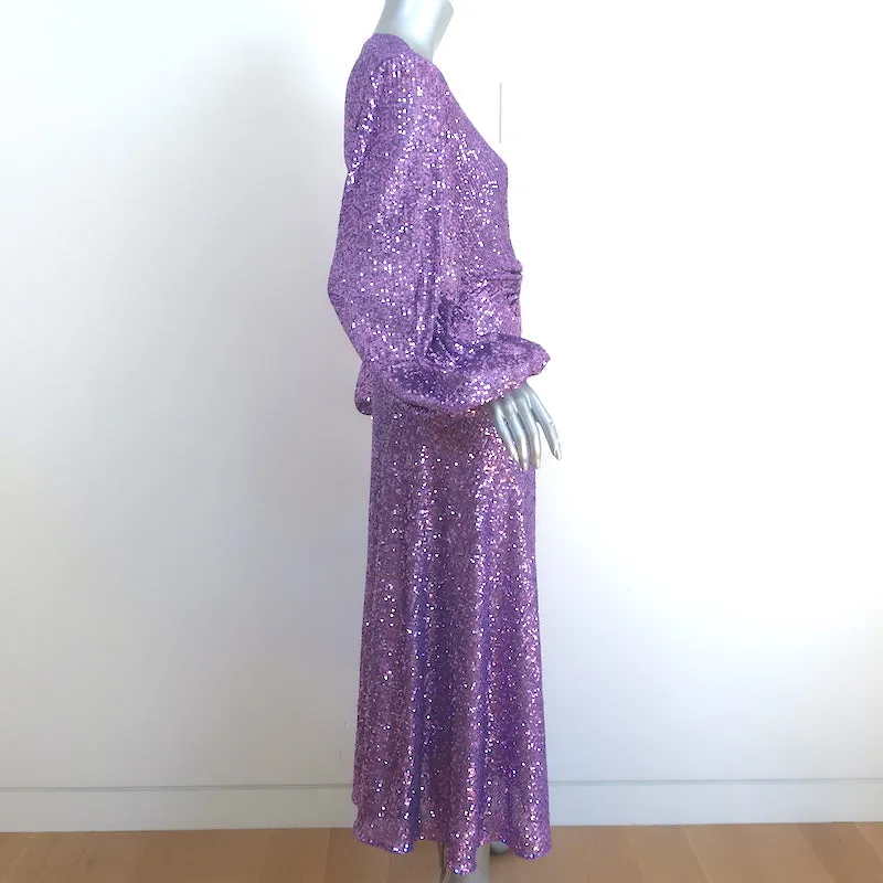 Rotate Birger Christensen Sirin Sequined Long Sleeve Midi Dress Purple Size US 6