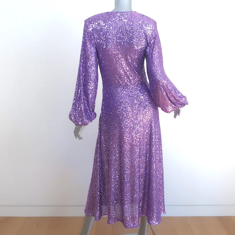 Rotate Birger Christensen Sirin Sequined Long Sleeve Midi Dress Purple Size US 6