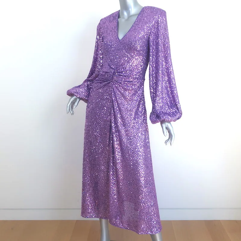 Rotate Birger Christensen Sirin Sequined Long Sleeve Midi Dress Purple Size US 6