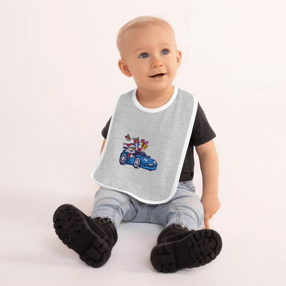 Santa Driving NSX BLUE - Embroidered Baby Bib