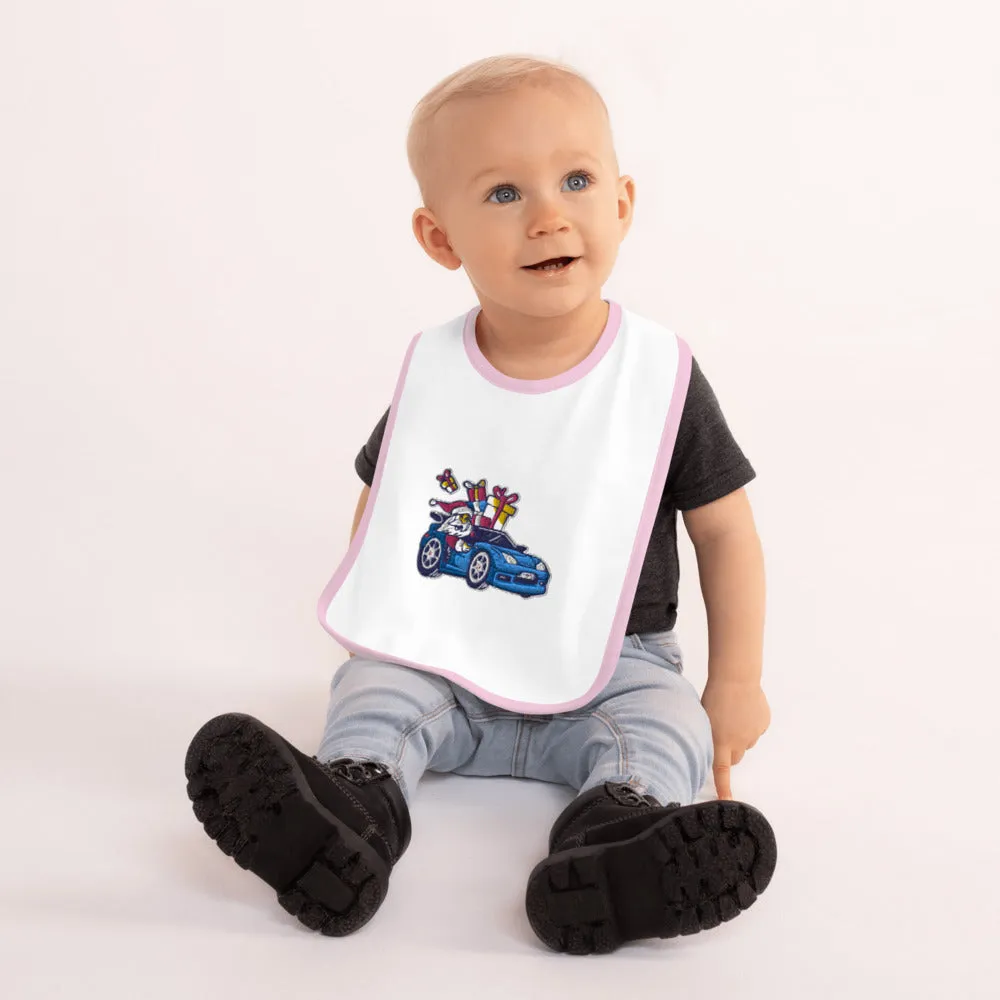 Santa Driving NSX BLUE - Embroidered Baby Bib