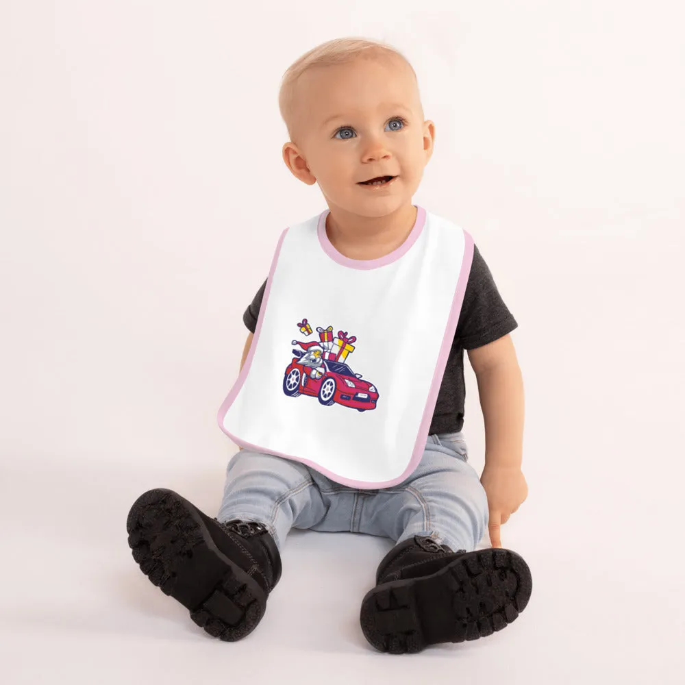 Santa Driving NSX RED - Embroidered Baby Bib
