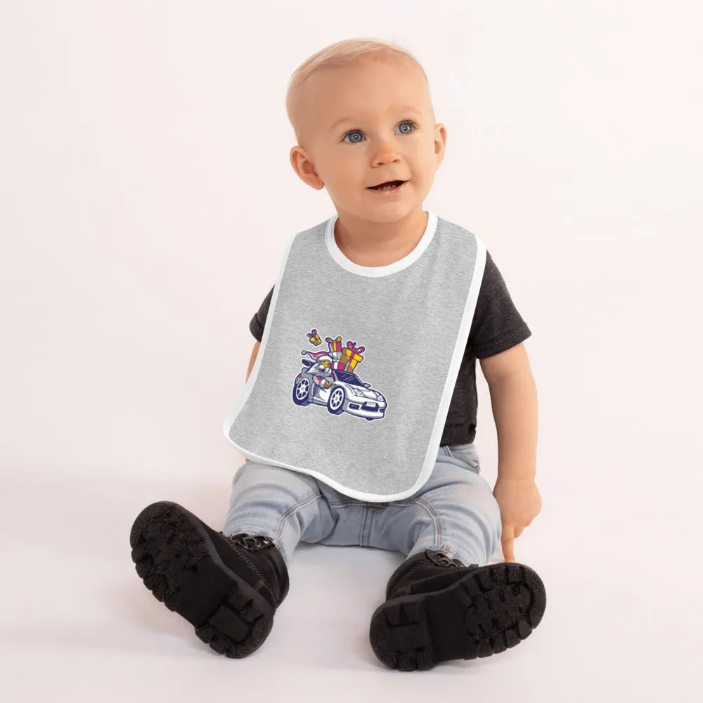 Santa Driving NSX WHITE - Embroidered Baby Bib