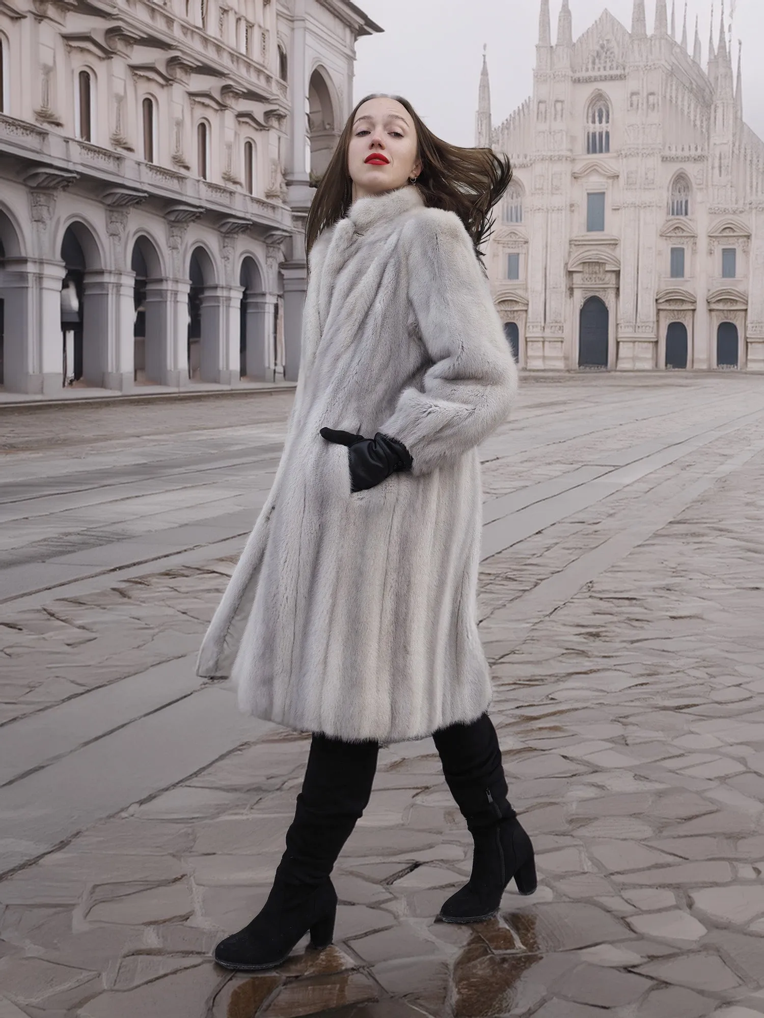 Sapphire Grey  Mink Fur Coat  S Petit Excellent