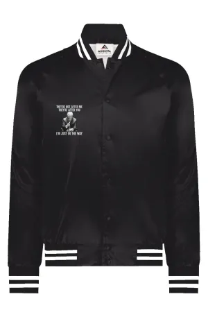 Satin Baseball Striped Jacket With Trump Graphic