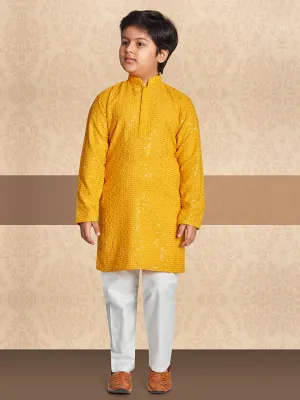 Sequined Gold Kurta Pyajama Set