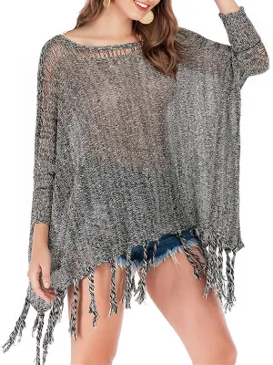 Sequined Knit Tassel Cloak Shawl Bat Blouse Sweater