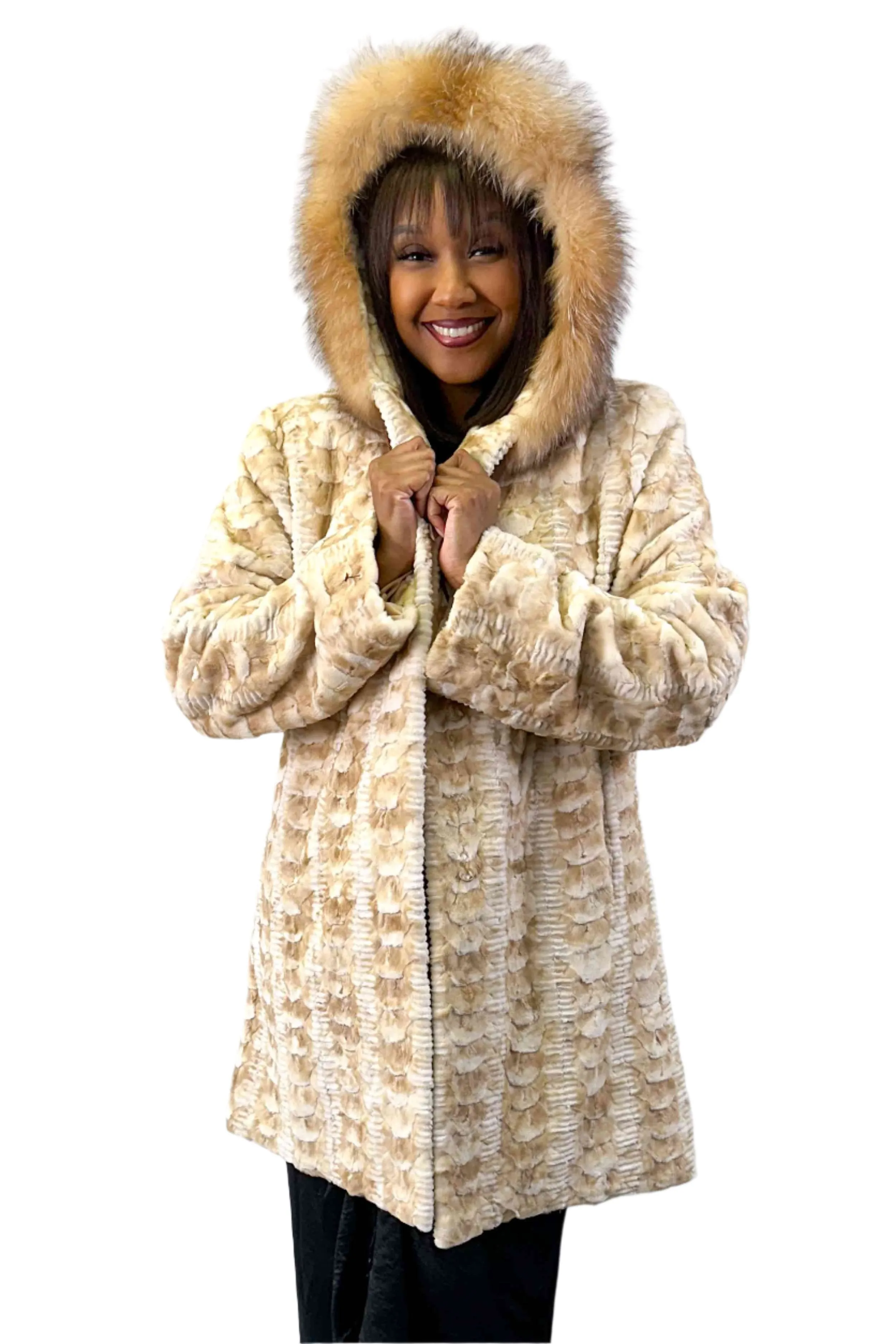 Sheared Mink Fur Stroller with Fox Fur Trim Hood