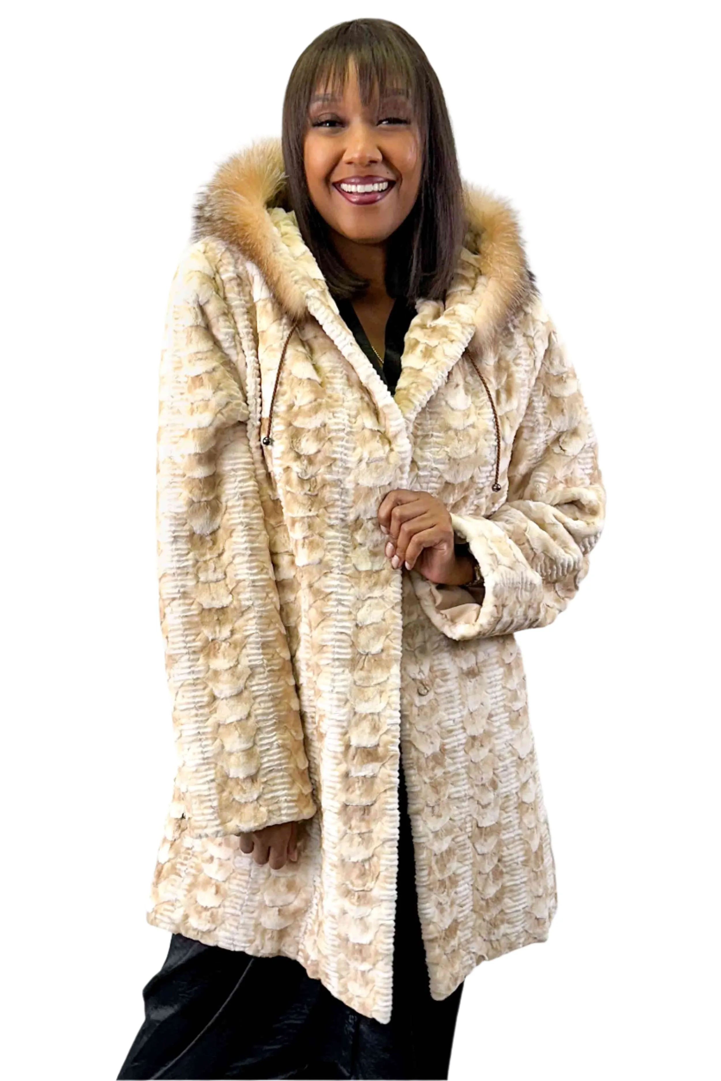 Sheared Mink Fur Stroller with Fox Fur Trim Hood