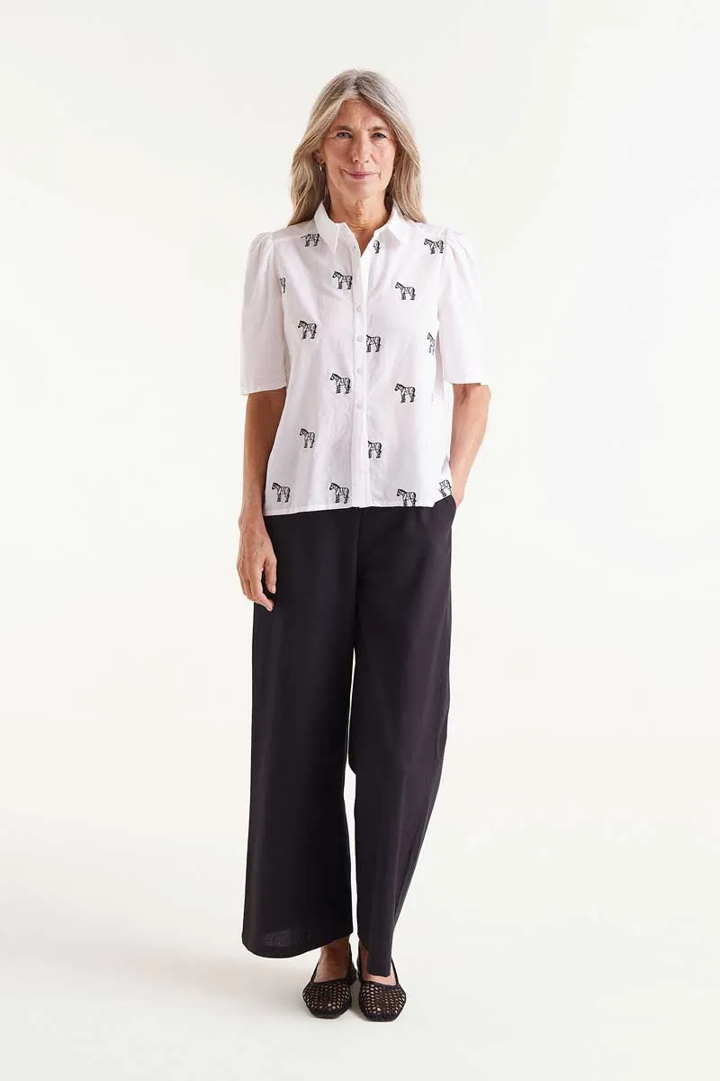 Short Sleeve Embroidered Zebra Print Shirt