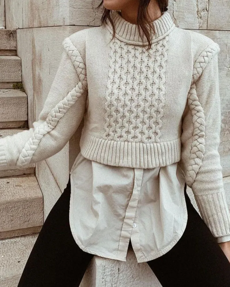 Shoulder Padded Geometry Tops Sweaters