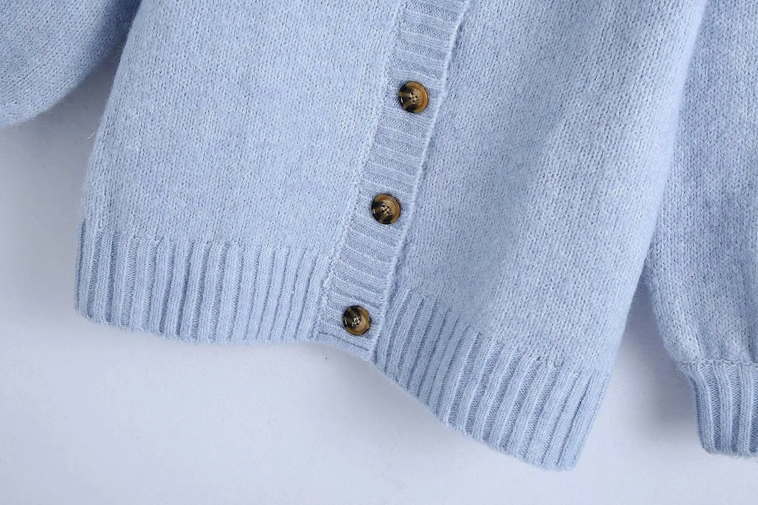Single-breasted Lantern Sleeve V-neck Knit Cardigan Outerwear