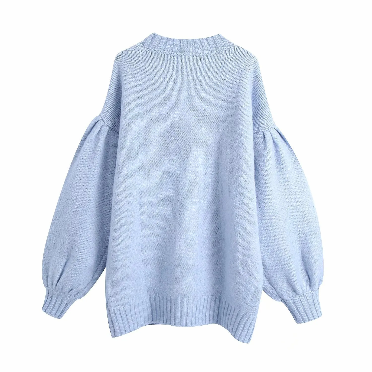 Single-breasted Lantern Sleeve V-neck Knit Cardigan Outerwear