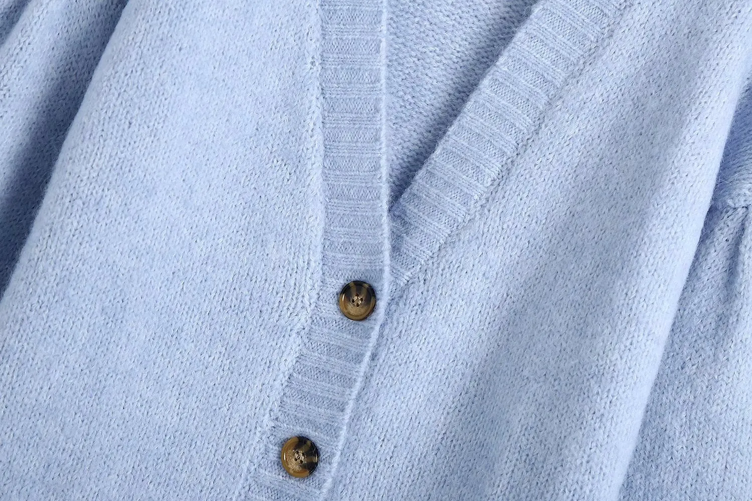 Single-breasted Lantern Sleeve V-neck Knit Cardigan Outerwear