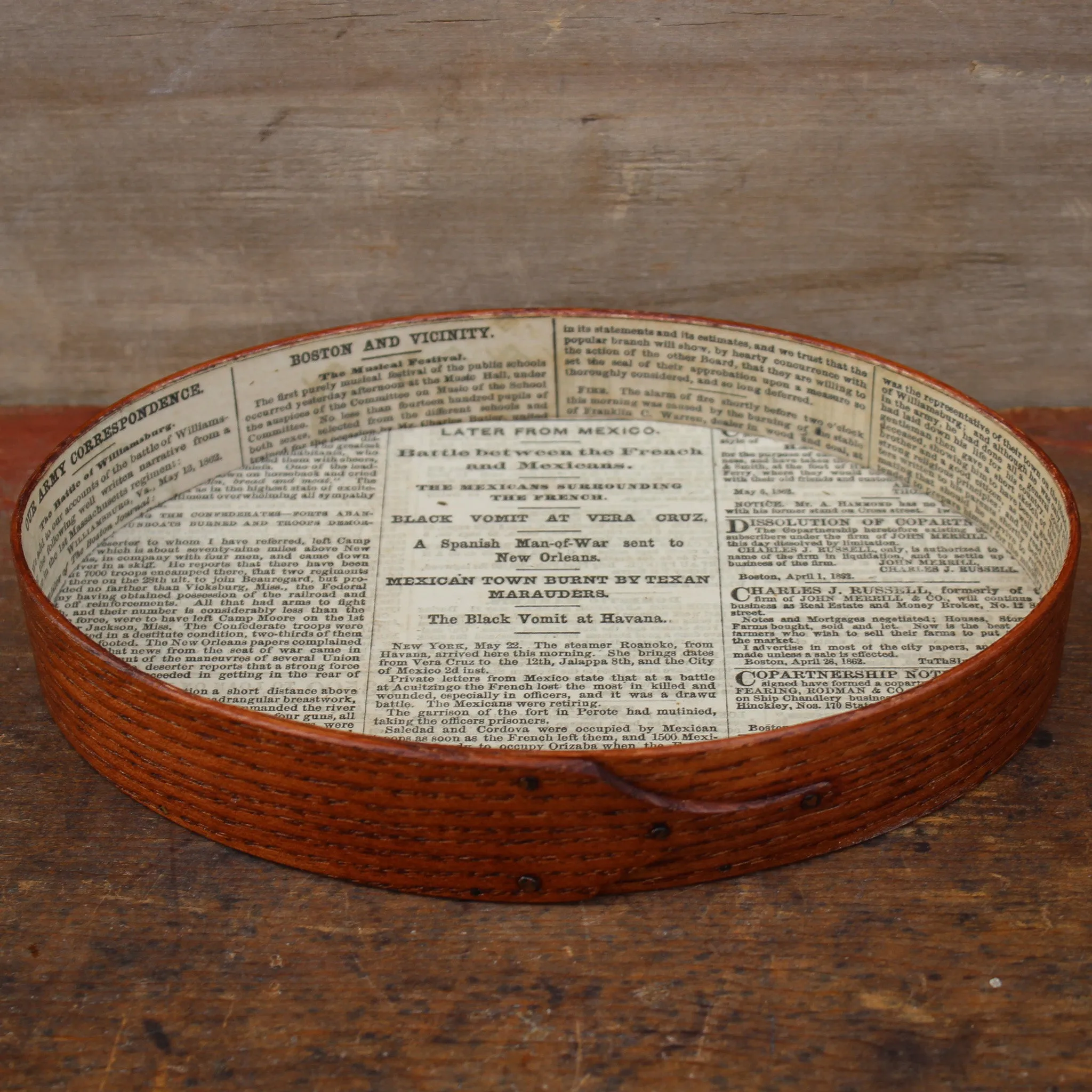 Size #3 Oval Stitcher’s Tray - Yellow Fever Outbreak (Graphic Terms) – 1862 Newspaper Lined