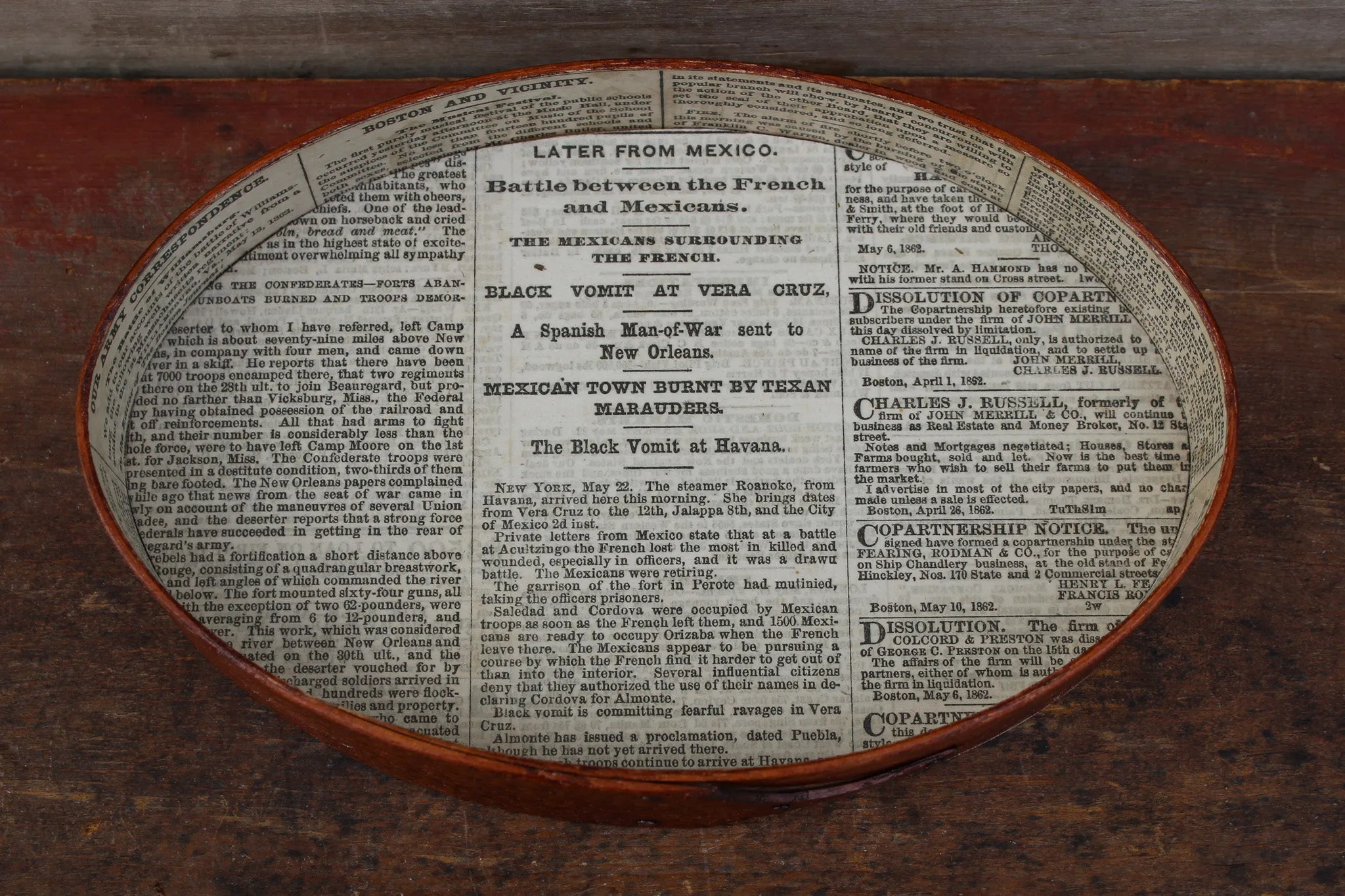 Size #3 Oval Stitcher’s Tray - Yellow Fever Outbreak (Graphic Terms) – 1862 Newspaper Lined