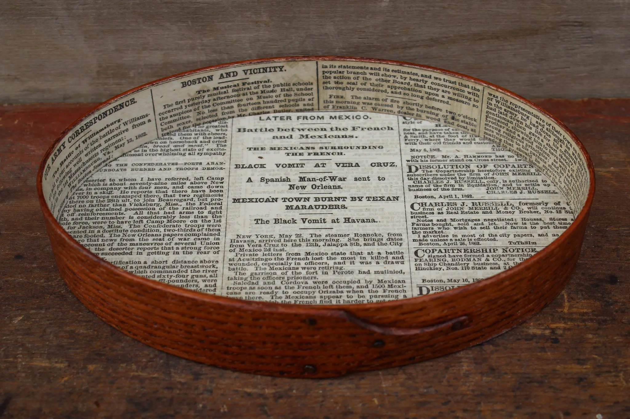 Size #3 Oval Stitcher’s Tray - Yellow Fever Outbreak (Graphic Terms) – 1862 Newspaper Lined