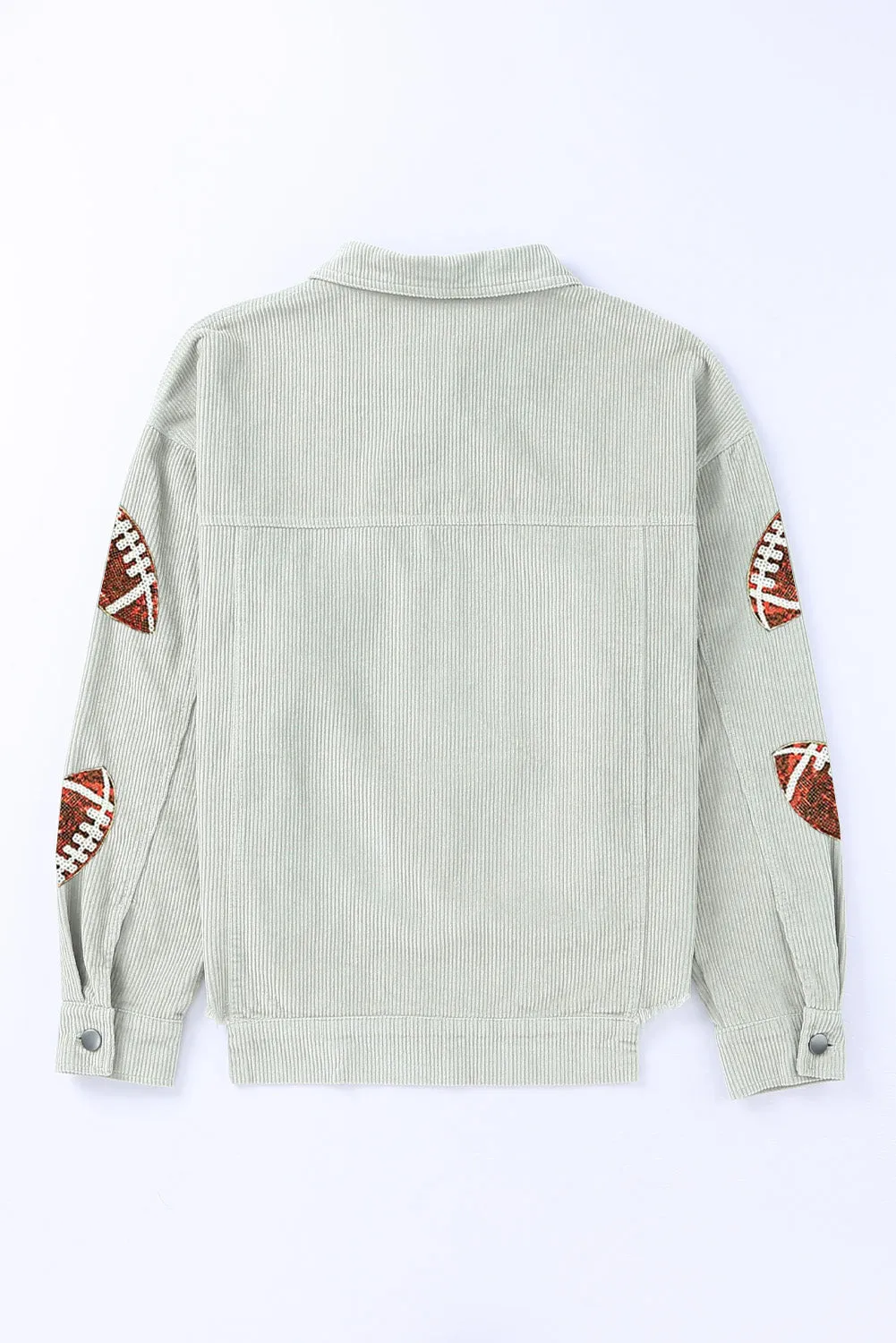Sky Blue Sequined Football Patch Ribbed Cotton Jacket