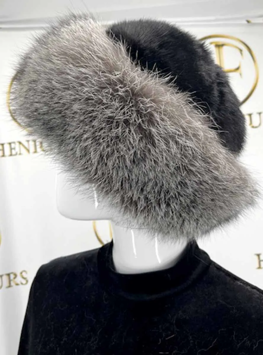 Small Mink Fur Hat with Fox Fur Trim