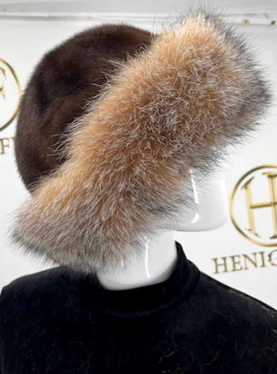 Small Mink Fur Hat with Fox Fur Trim